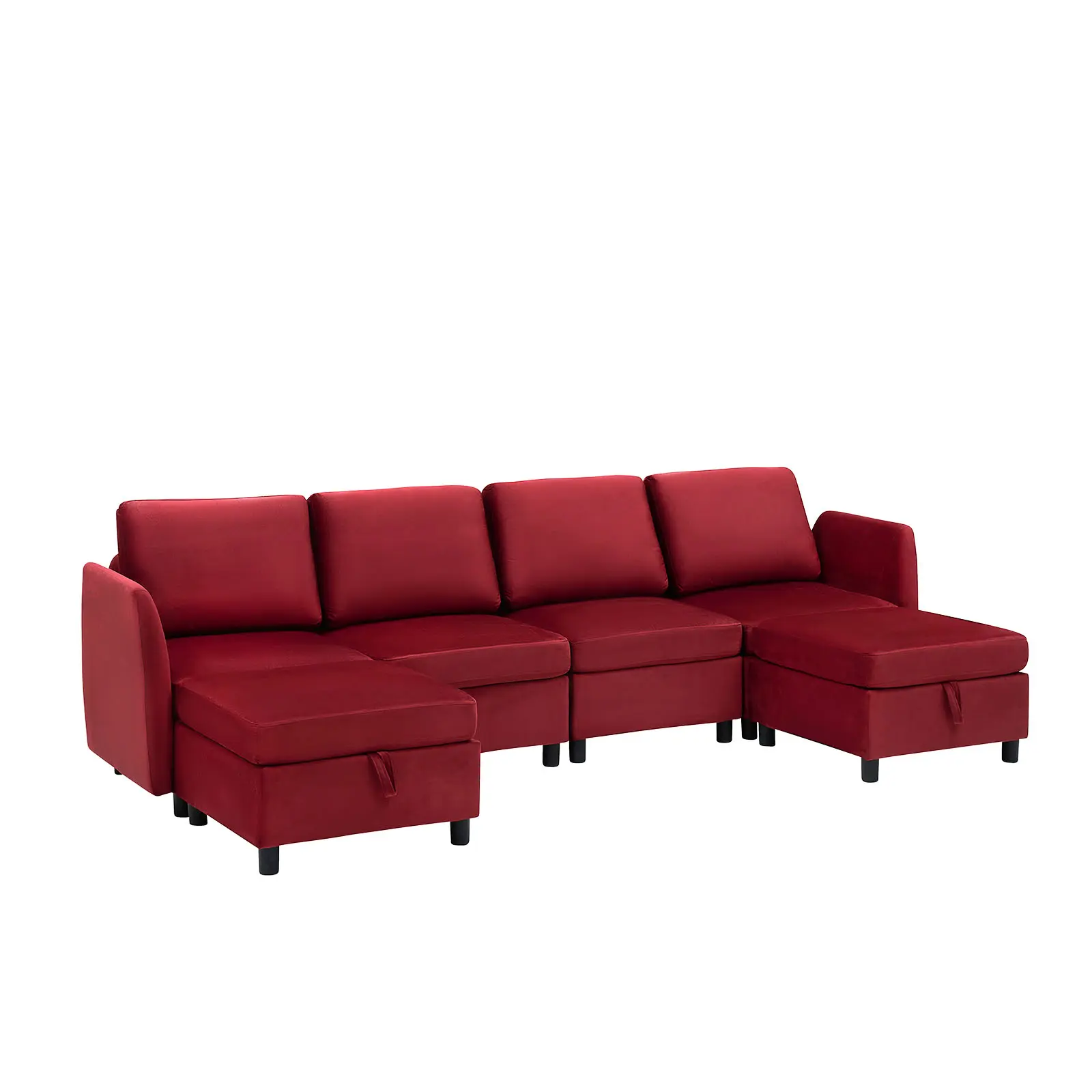 Sectional Couches for Living Room, Modular Sofa Set with Storage and Ottoman, Mid Century Modern Upholstered Sectional Sofa with Armrests, Comfy Velvet Couches for Apartment, Office