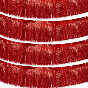 Red Parade Float Fringe,Tinsel Streamers Banners,Tinsel Fringe Banners,for Party Decoration Parade Float Decorations Graduation Ceremony Decorations Festival Celebration,11.8 in x 9.8 ft,4pack