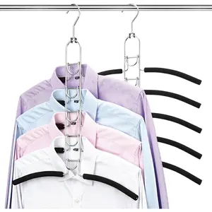 Space Saving Clothes Hangers, Multilayer Metal Hanger 2 Pack 5 in 1 Space Saver Coat Hangers, Anti-Slip Foam Padded Shirt Suit Hanger  Closet Storage Organizer