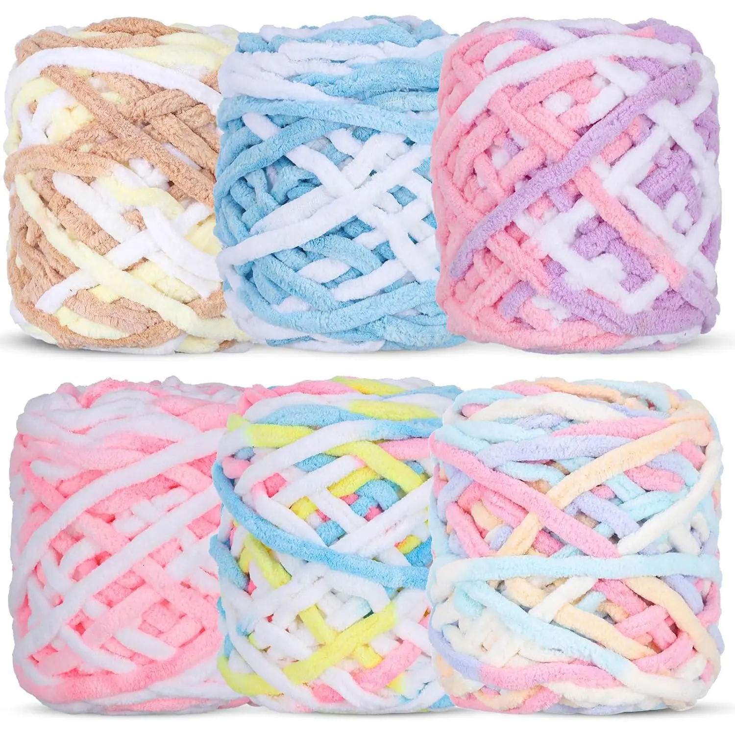 Chenille  Yarn, Thick Chunky Blanket Yarn for Crocheting Plush Soft Yarn for Knitting Blanket DIY Gifts, 6x100g Each 3.5 oz 55 Yards(Multicolor)