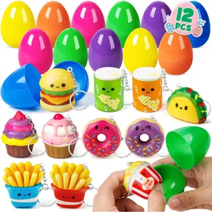 12 Pack Prefilled Easter Eggs with Food Squishy Toys Keychains, Easter Eggs Filled for for Easter Egg Hunt, Basket Stuffers Filler and Classroom Prize Supplies, Favors