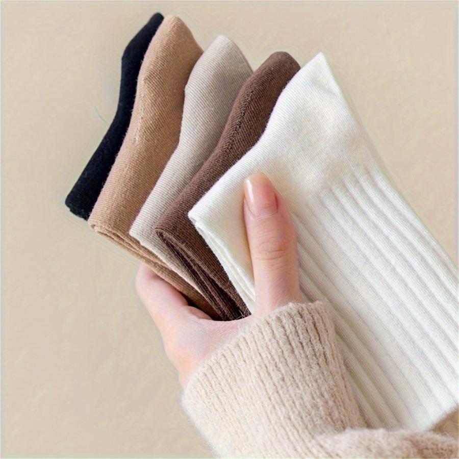5/6 Pairs of Breathable Mixed Color Pile Socks Sweet Long Socks Suitable Unisex Mid Length Socks Essential for Home Use Fashion Womenswear Knitted Basic Striped Solid Polychrome-6Pairs