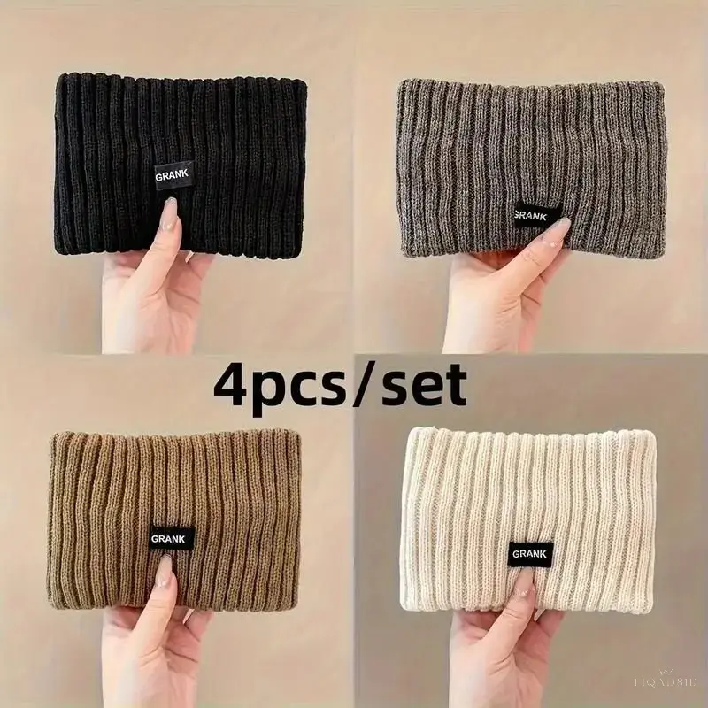 Ribbed Knit Wide Headband For Women, Stretchy Warm Winter Forehead Wrap With Label Detail, Soft Breathable Non‑slip Hair Accessory For Daily Outfits, Outdoor Jogging And Casual Street‑style Matching