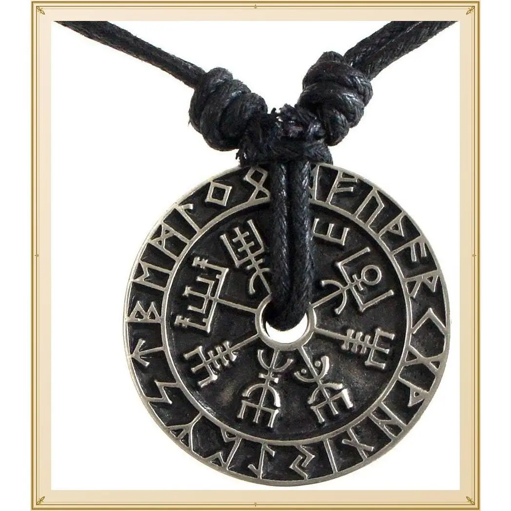 Nordic Coin Amulet Vegvísir Odin Triple Horn Triquetra Valknut All in One Pewter Pendant NecklaceGift