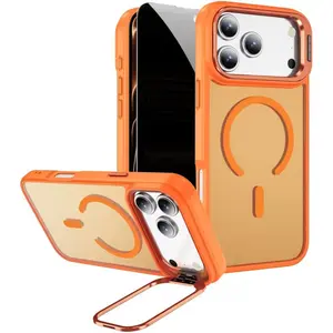 Privacy Case for iPhone 17 Pro Max,Magnetic iPhone 17 ProMax Case with Privacy Screen Protector [Compatible with MagSafe], Cover for iPhone 17 Max Phone Case Built-in Stash Stand-Cosmic Orange