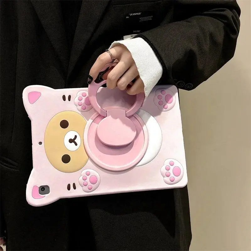 Cute Cartoon Rilakkuma Silicone Tablet Protective Case with Covers & Protection, E-Commerce Accessory for iPad 9/8/7th Gen, Air 2/3/4/5/6, 10.9-Inch & 11-Inch Pro (Child-Friendly), Accessories