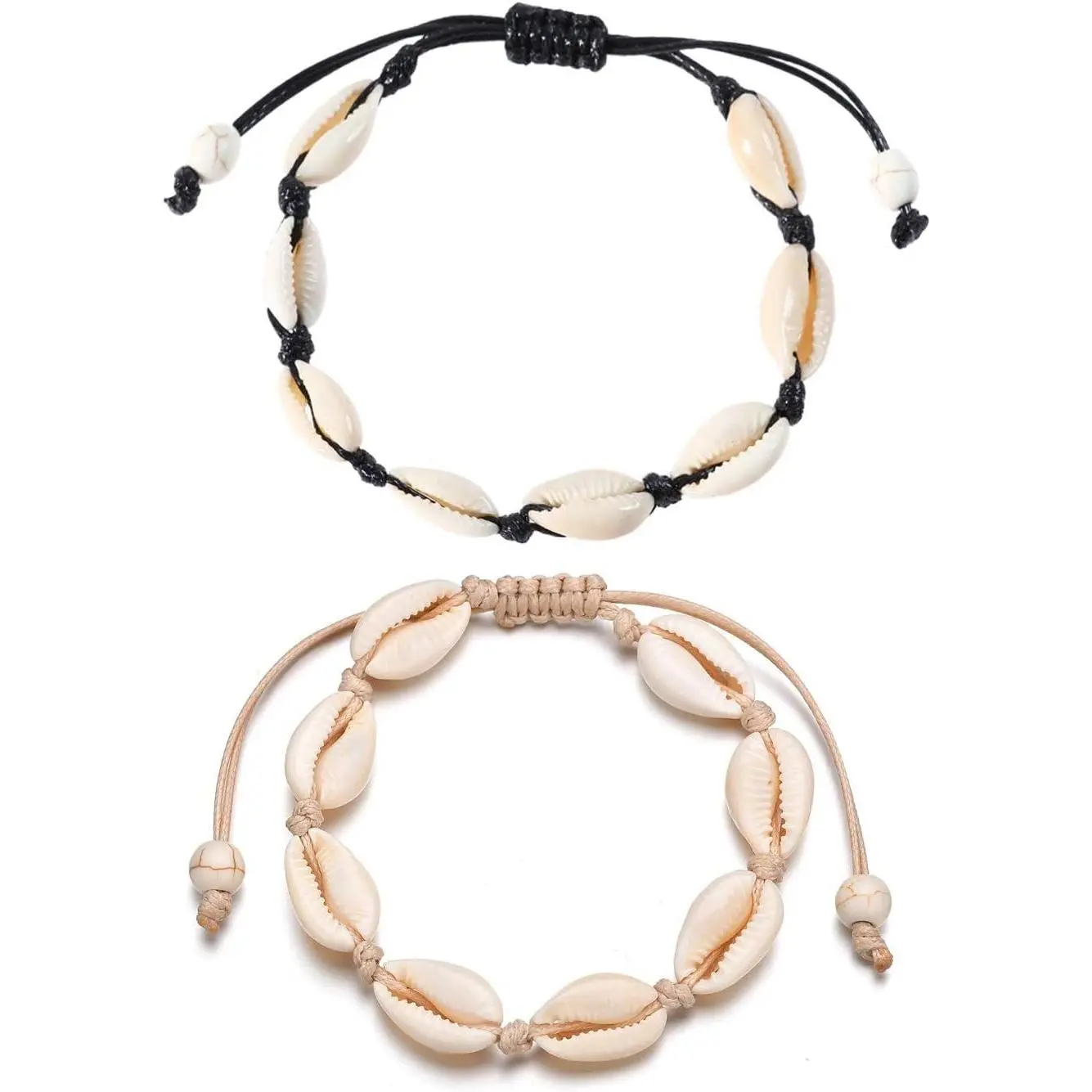 2 Pieces Handmade Bohemia Natural Cowrie Shell Anklet Seashell Ankle Bracelet Boho Beads Hawaii Foot Jewelry(Gift)