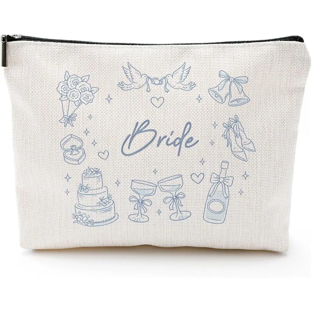 Bride Makeup Bag, Blue Wedding  Pouch, Bride  for Wedding Day, Something Blue Bridal Makeup Bag, Travel Toiletry Bag for Bride