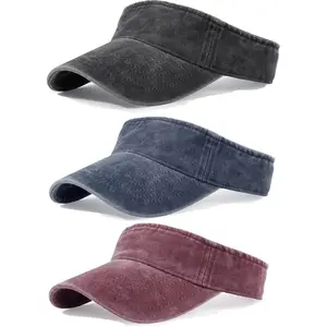 3 Pack Adjustable Sun Visors for Women Men Cooling Lightweight Twill Cotton Sports Hats for Running