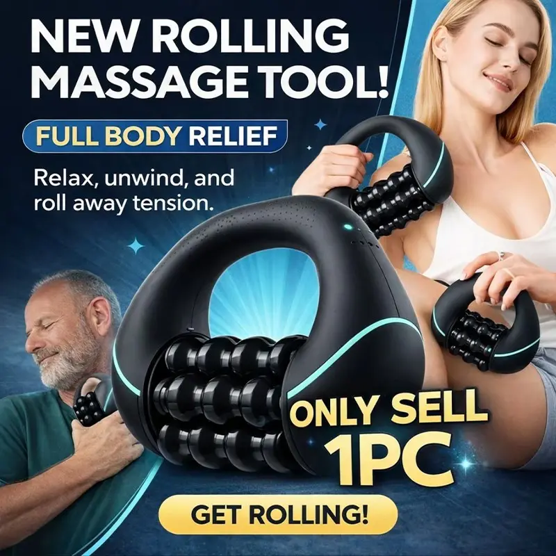 Handheld Electric Muscle Massage Roller, 3-Speed Ergonomic Fascia Relaxer, Home Fitness Neck Shoulder Leg Massager, Relief Aid, Relaxation Aid, Ergonomic Fascia Reliever, Shoulder Neck Massager
