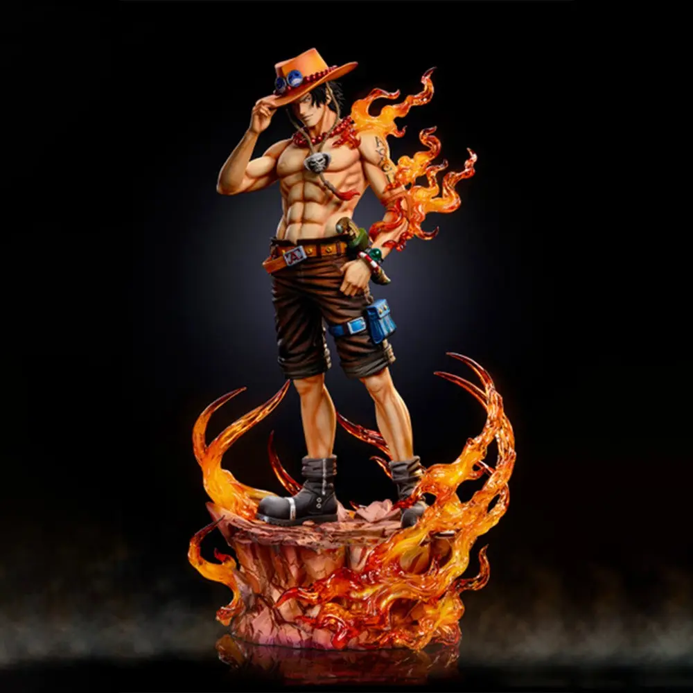 One Piece Portgas D Ace Fire Effect Standing Figure, 24cm Height, Detailed Hat, Muscle Lines, Flame Effects, PVC Material, Gift for Fans