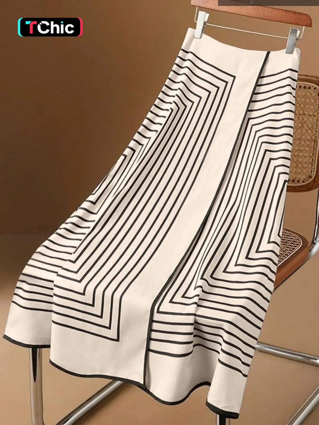Geometric Striped A-Line Skirt, High Waist Printed Skirt, Vintage Office Style, Minimalist Design, Casual Spring Fall Skirt, Ff2650