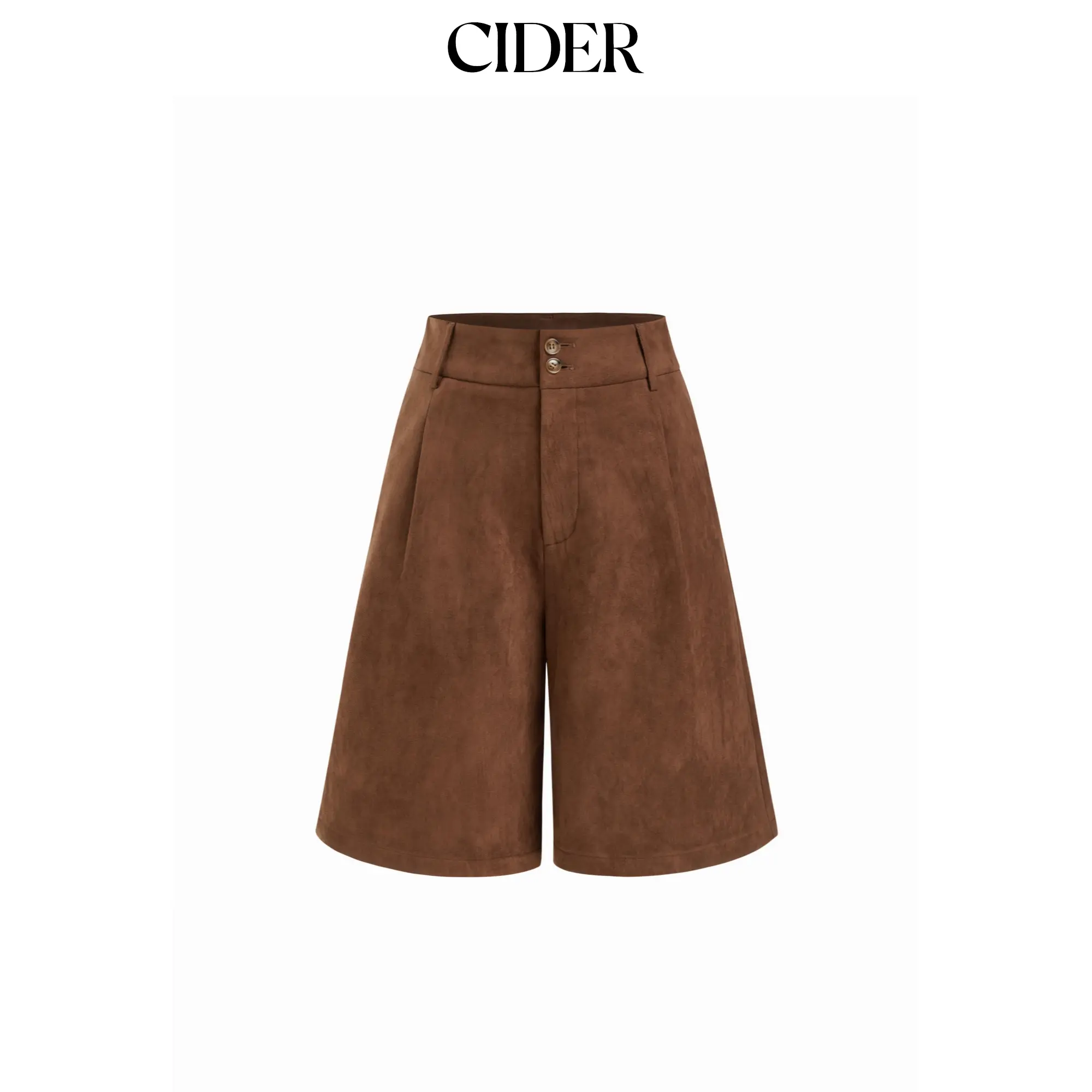 Cider Suede Mid Rise Solid Pocket Bermuda Shorts