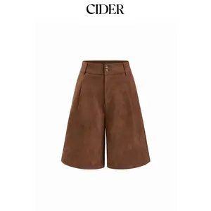 Cider Suede Mid Rise Solid Pocket Bermuda Shorts