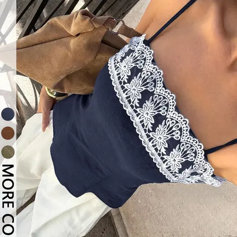 Women's Lace Trim Thin Strap, Square Neck Design, Adjustable Straps, Back Zip Closure, Lightweight Woven Fabric, Casual Camisole