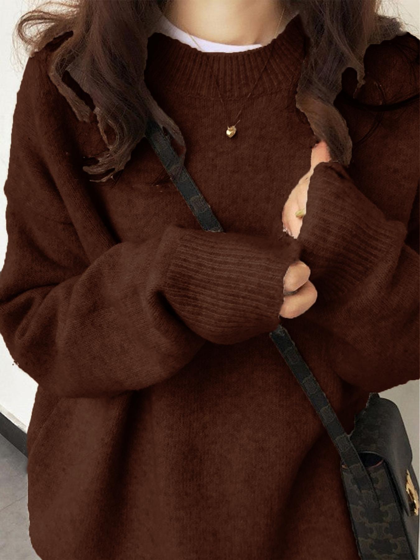 Women'S Solid Drop Shoulder Long Sleeve Sweater Pullover, Casual Fit Fashion Round Neck Jumper For Fall & Winter, Women'S Knitwear For Daily Wear, Chic Clothes1123