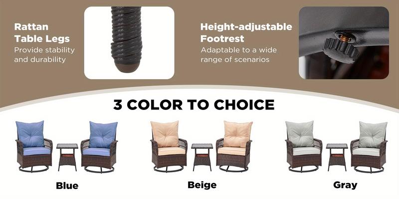3-Piece Rattan Bistro Set, Patio Furniture Set with 360° Swivel Chairs & Tempered Glass Table, Ideal for Patio, Garden, Beige 3-Piece Rattan Bistro Set, Patio Furniture Set with 360° Swivel Chairs & Tempered Glass Table, Ideal for Patio, Garden, Beige