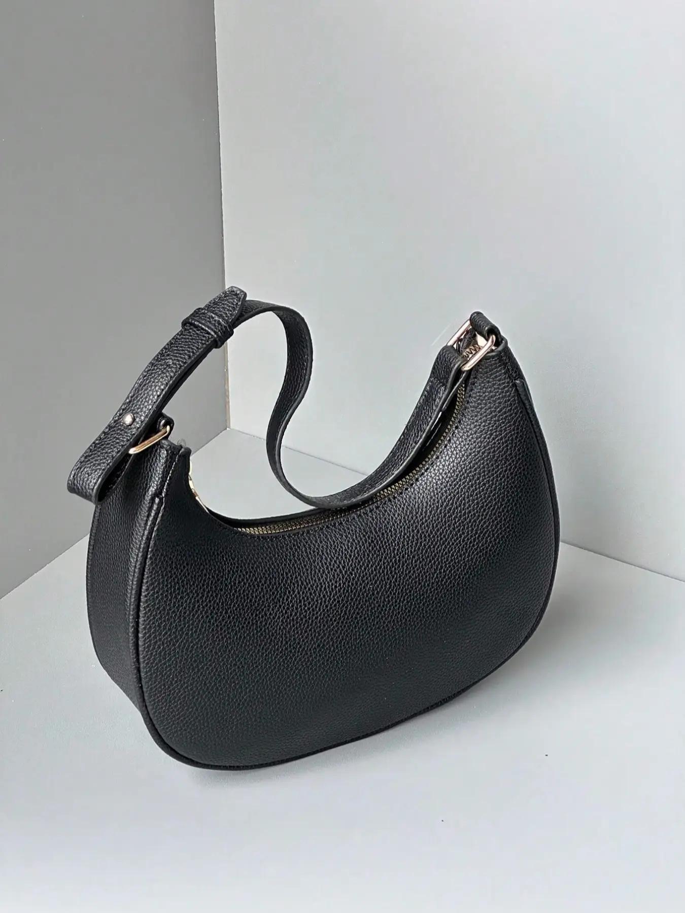 Women's Simple Style Plain Color Moon Shaped Shoulder Bag, Casual Trendy Novelty Pu Leather Handheld Bag, Fashionable Hobo Bag for Daily Use, Crescent Bag