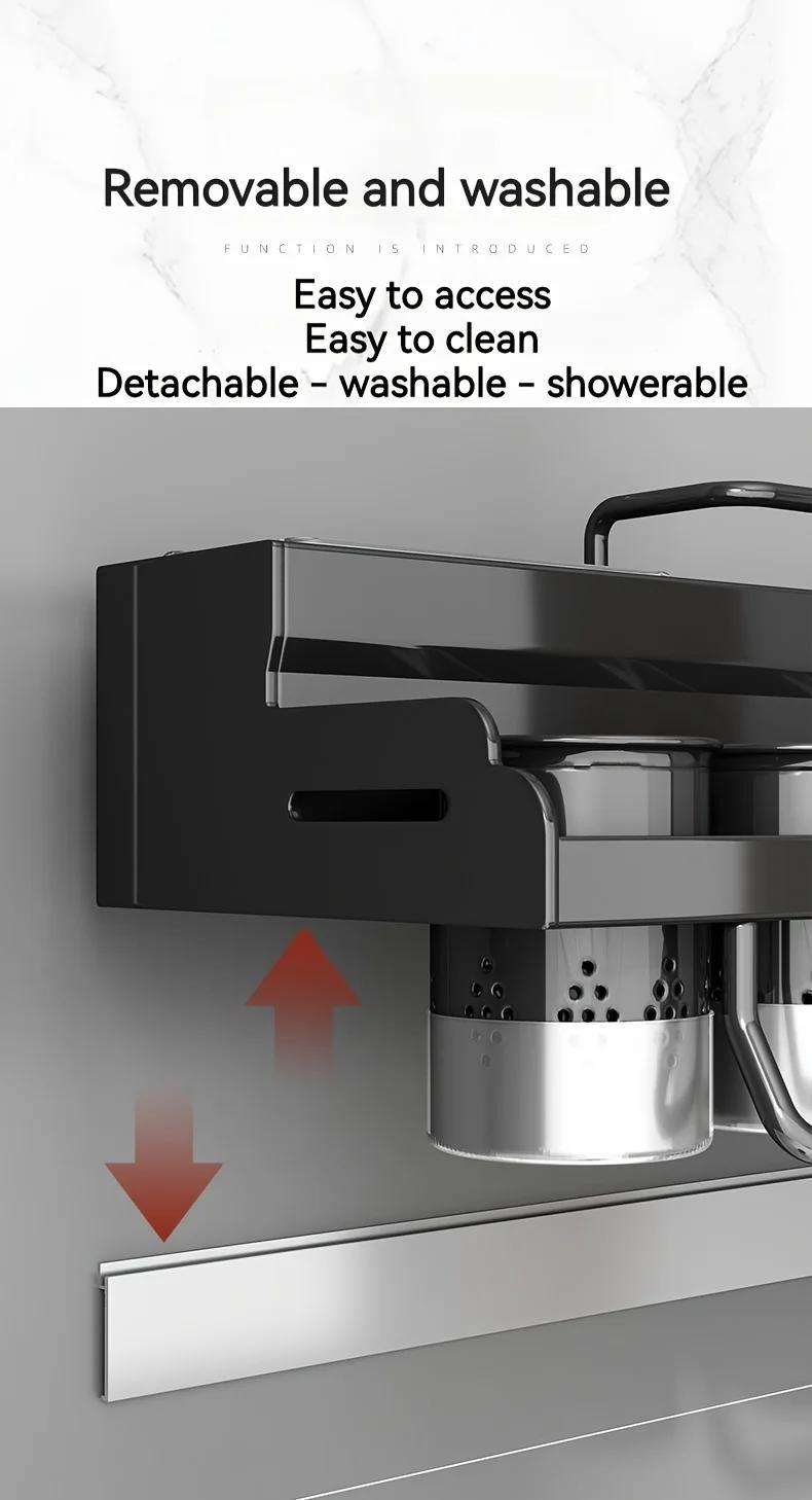 Double-layer Kitchen Spice Knife Storage Rack For Home Storage Decoration 7.68 inches width Wall-mounted Multifunctional Holder Punching-free Storage Organizer With Chopsticks Towel Rail and Utensil Hook