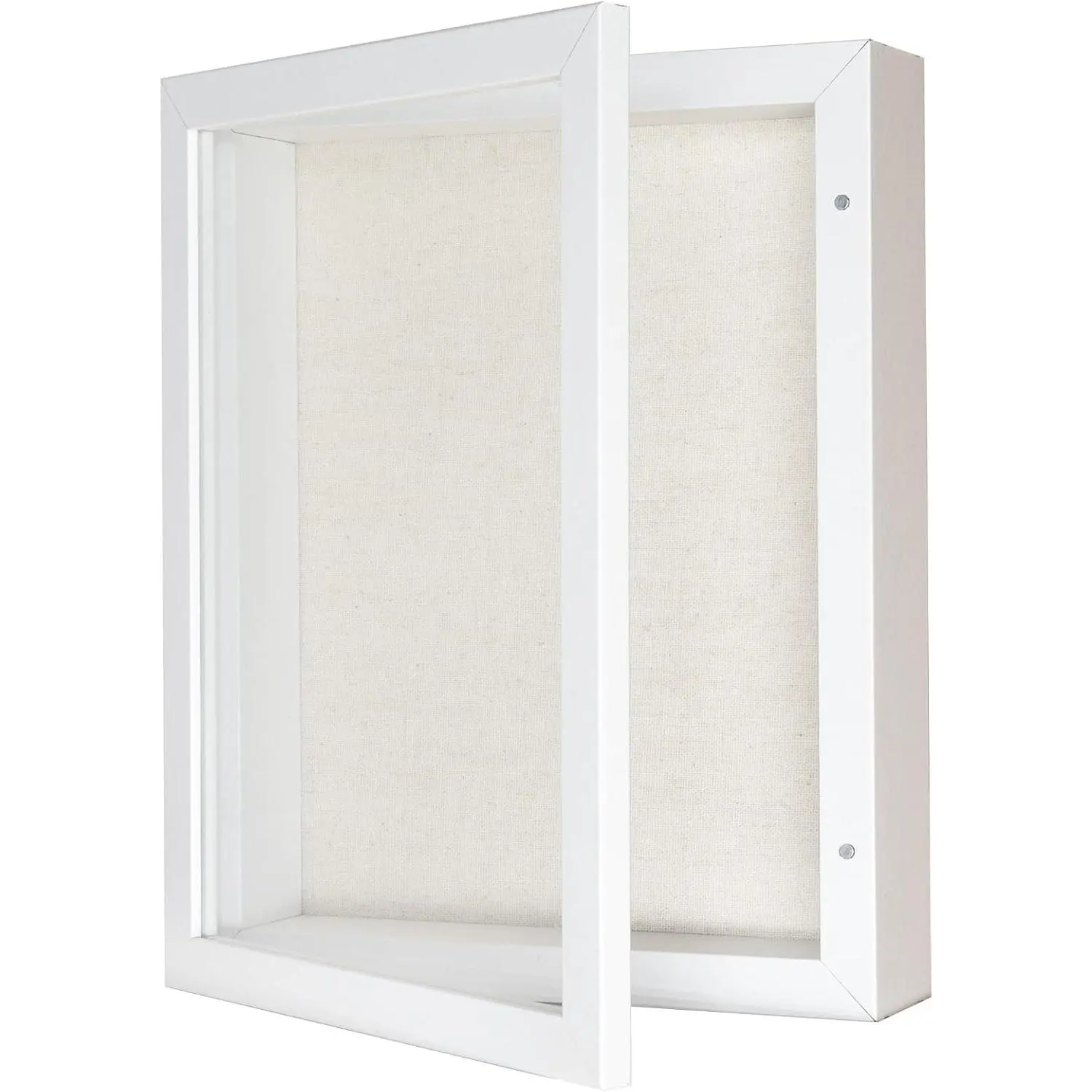 8x10 Shadow Box Frame with Linen Back - Sturdy Rustic Memory Display Case for Flower, Pictures, Medals and More, White