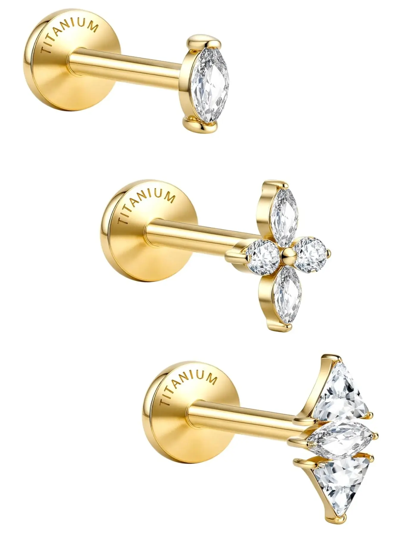 3 Pcs G23 Implant Grade Titanium Flat Back Earrings for Women Men Ear Jewelry