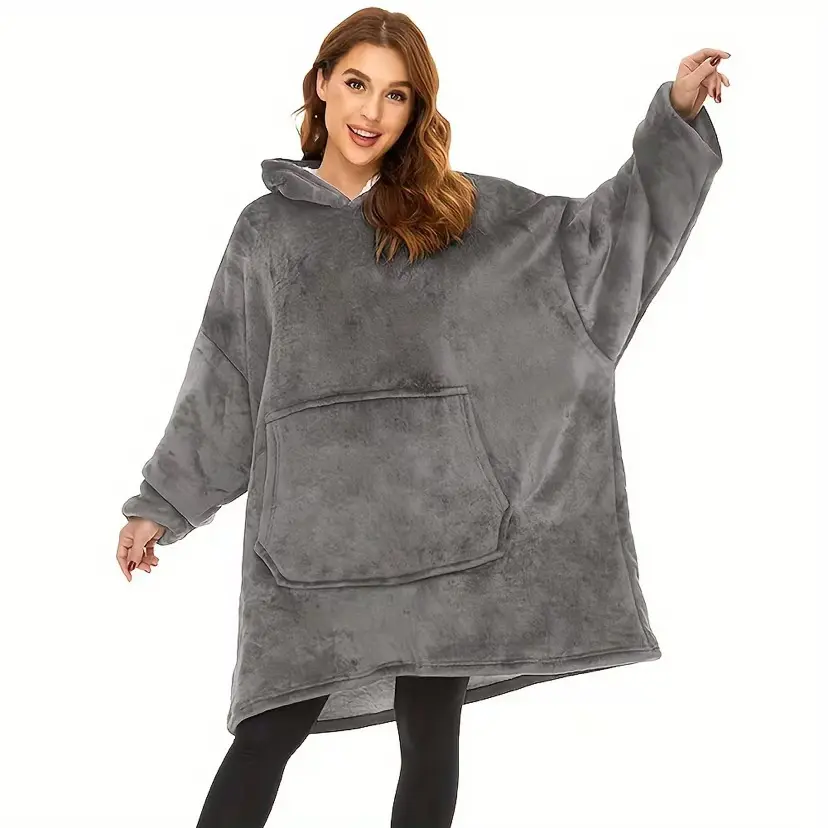 Super Soft Coral Fleece Hooded Sleep Robe, Oversized Cozy Lazy Blanket Hoodie for Home Relax