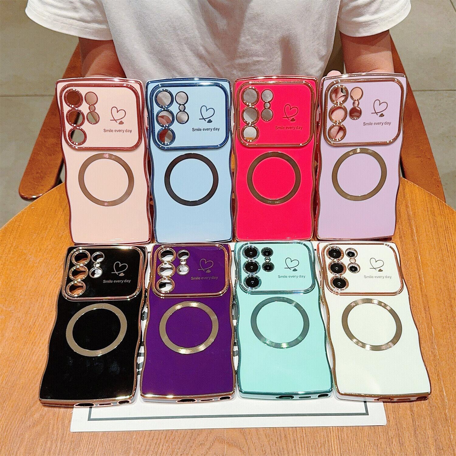 OREKROY【Free.ship】Magnetic Case for Samsung S25 Ultra Plus S24 S23 S22 ,Soft Wave Frame Curly Shape Cute Love Heart Plating Phone Case with Raised Camera Lens Protection,Compatible with MagSafe Wireless Charging, Shockproof Back Cover for Women Girls OREKROY【Free.ship】Magnetic Case for Samsung S25 Ultra Plus S24 S23 S22 ,Soft Wave Frame Curly Shape Cute Love Heart Plating Phone Case with Raised Camera Lens Protection,Compatible with MagSafe Wireless Charging, Shockproof Back Cover for Women Girls