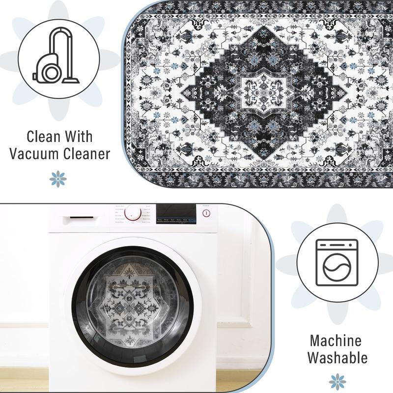 [Black Friday] 6x9 Machine Washable Vintage Design Area Rugs for Living Room,  Floral Collection Traditional Bedroom Rug, Low Pile Cute Kids Room Print Carpet, No Slip Office Kitchen Home Decor, Red,Black,Blue,Green,Purple,Gold,Brown,4x6,5x8,6x9 Feet