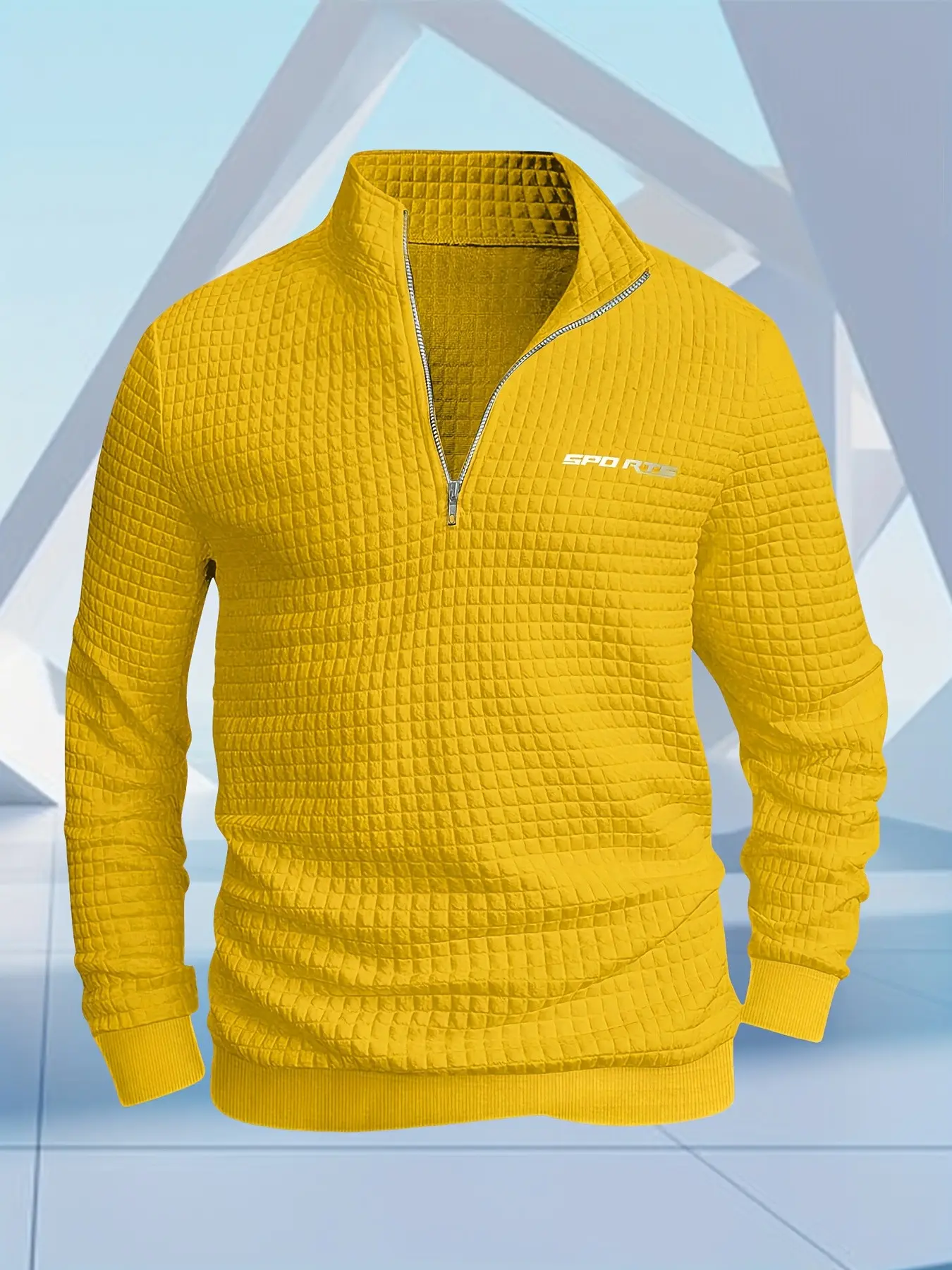 Men's Waffle Knit Quarter Zip Pullover, Stand Collar Half-Zip Long Sleeve Sports Shirt, Letter Print Casual Workout Top for Daily Running