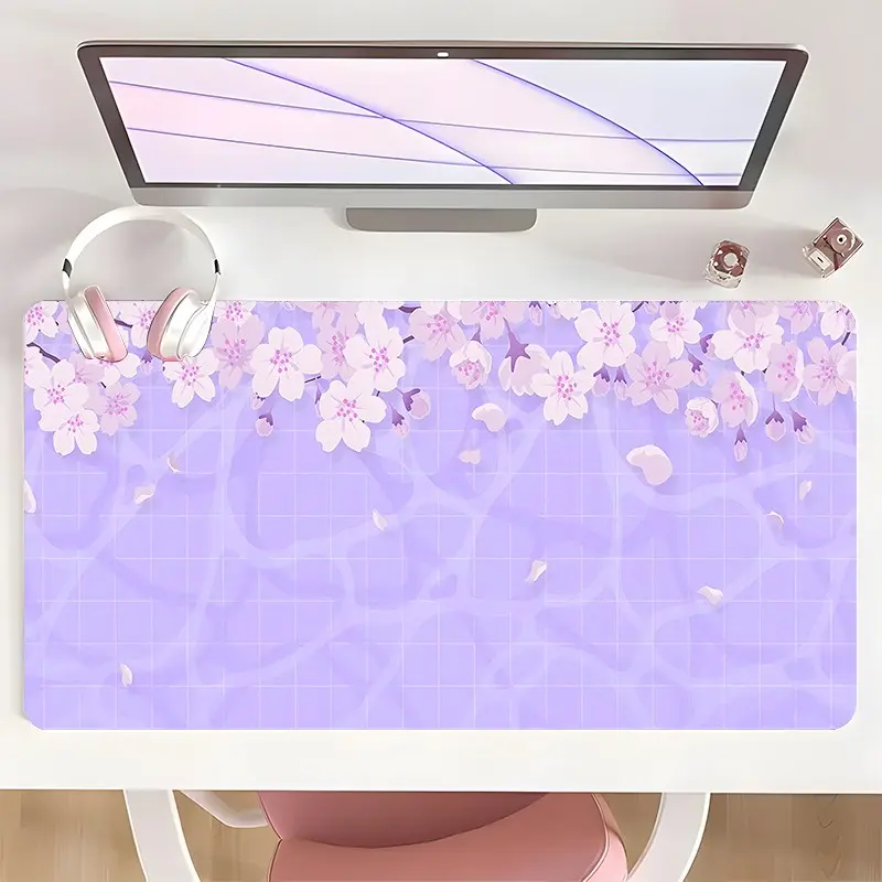 Dreamy Purple Cherry Blossom  Large Gaming Mouse Pad,Ripple Design Extended Desk Mat, Non-Slip Rubber Base Stitched Lock Edge Desk Mat, Durable Computer Accessory for Home,Office,Gaming Setup,Great Gift for Friends,Gamer,Girls