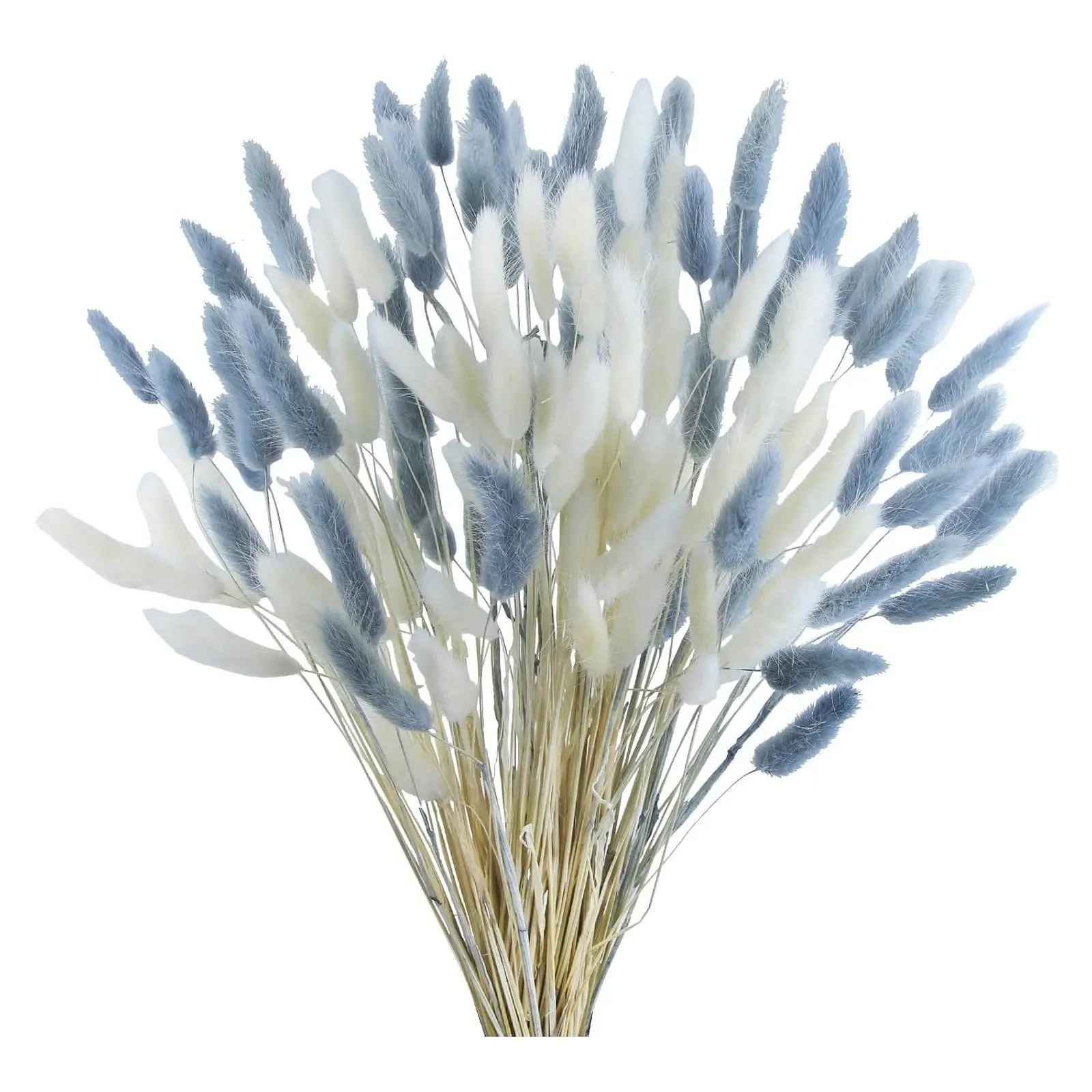 120pcs Natural White & Gray Dried Bunny Tails Flowers and Pampass Grass - 17 Inch Lagurus Ovatus Floral Arrangement for Boho Home Wedding Farmhouse Christmas DecorGift