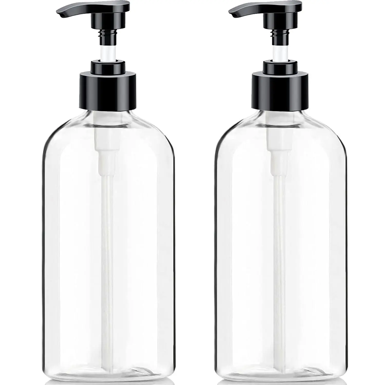Empty Plastic Pump Bottles Dispenser(16.9 Oz, 2 Pack), Portable   Travel Shampoo Lotion Pump Bottle Durable Refillable Containers for Massage Oil, Liquid Soap