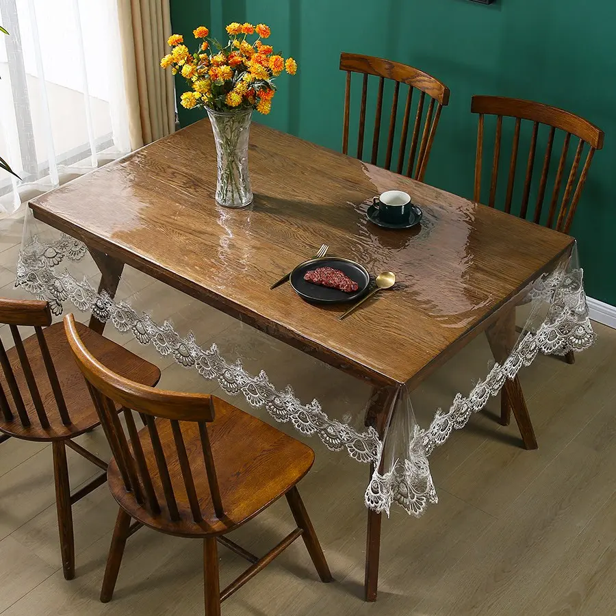 Double Color Peacock Embroidery PVC Tablecloth, Durable Waterproof Kitchen Mat, Reusable Heat-Resistant Non-Slip Cover, Multiple Sizes Available