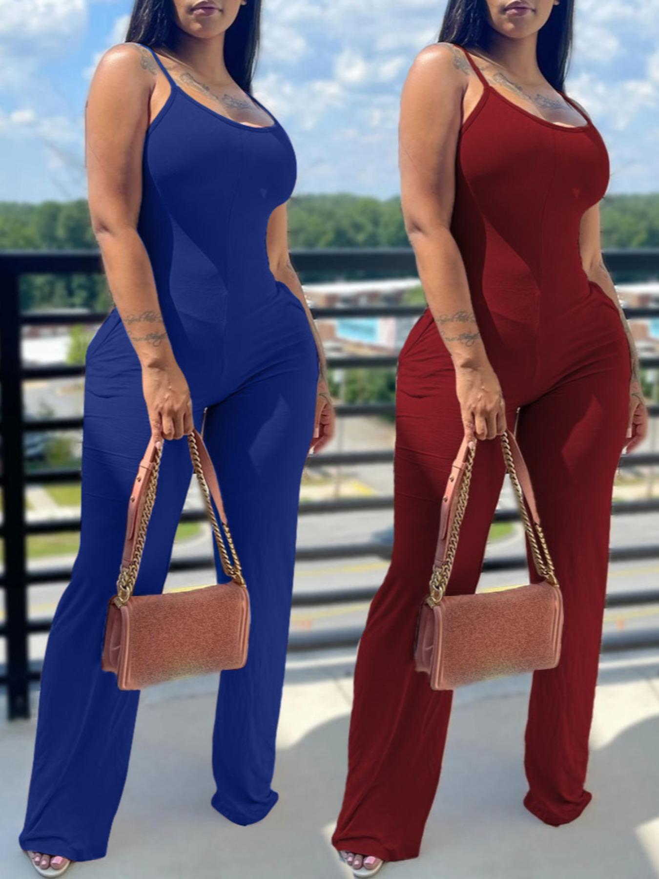 Women's Fashion Sleeveless Knit Bodycon Jumpsuit, Plain Color Pocket Design, Casual Summer, Tight-Fitting One-Piece Dress