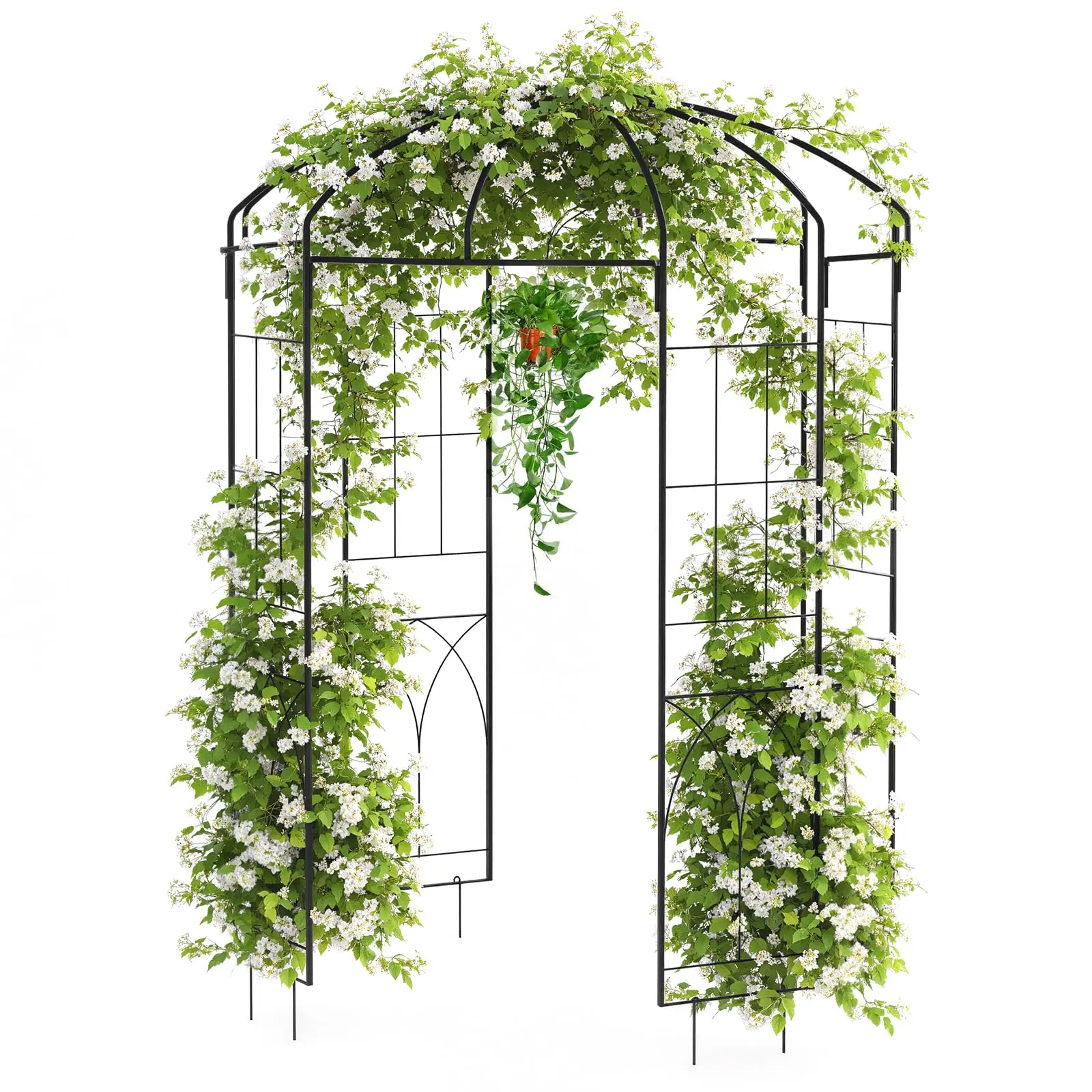Garvee New Upgraded 8.8FT Steel Garden Arbor Black Metal Wedding Arch Outdoor Birdcage Pergola for Climbing Plants Rose Vine Support Patio Backyard Ceremony Decor