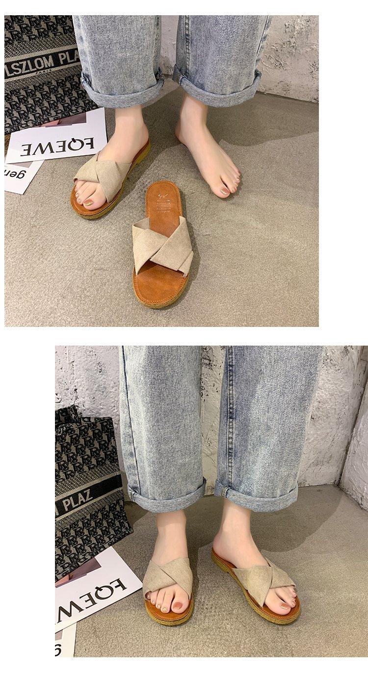 Summer women's sandals for outdoor wear 2026 new model, flat cross-strap suede slippers for women