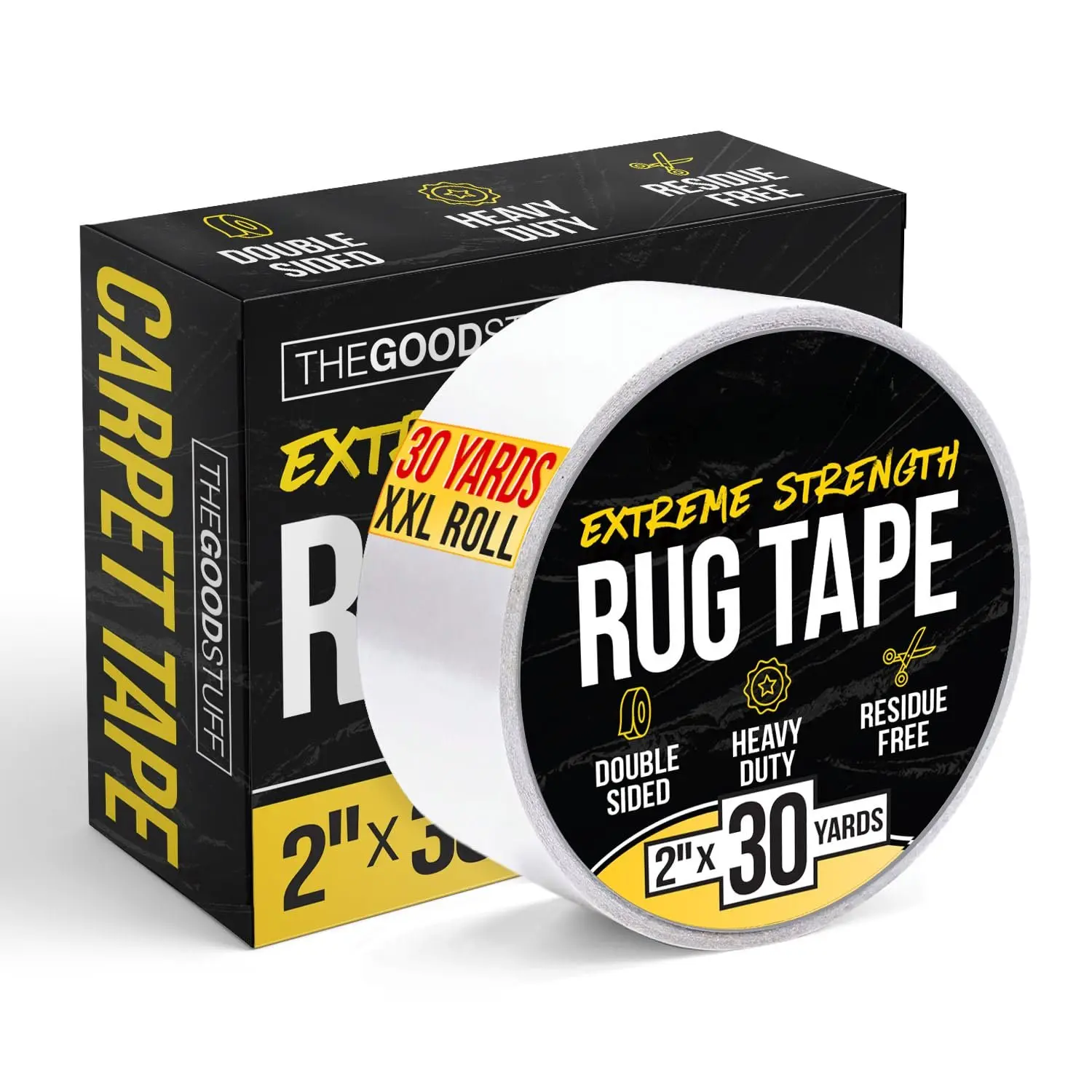 Double Sided Rug Tape - Stop Slips Without Damaging Floors | 2 Inch x 30 Yard Roll -  Removable Grip Secures Rugs to Hardwood, Laminate, Tile and Carpet Without Sticky