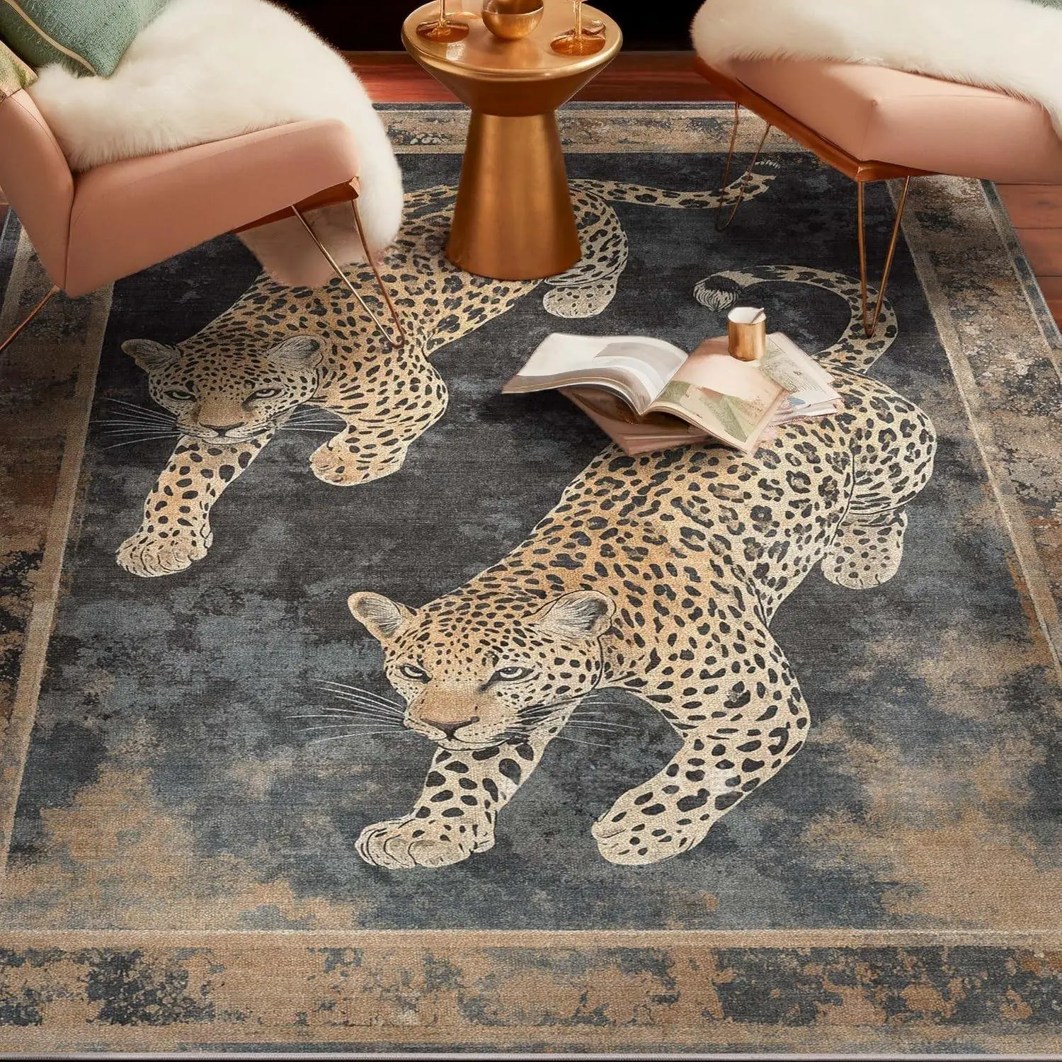 100cm*160cm/3.28'*5.25'Tropical Tribe Tiger Pattern Rug, Large Area Full Spread Carpet for Living Room & Bedroom, Stain Resistant, Wash-Free, Anti-Slip & Easy to Maintain Floor Mat