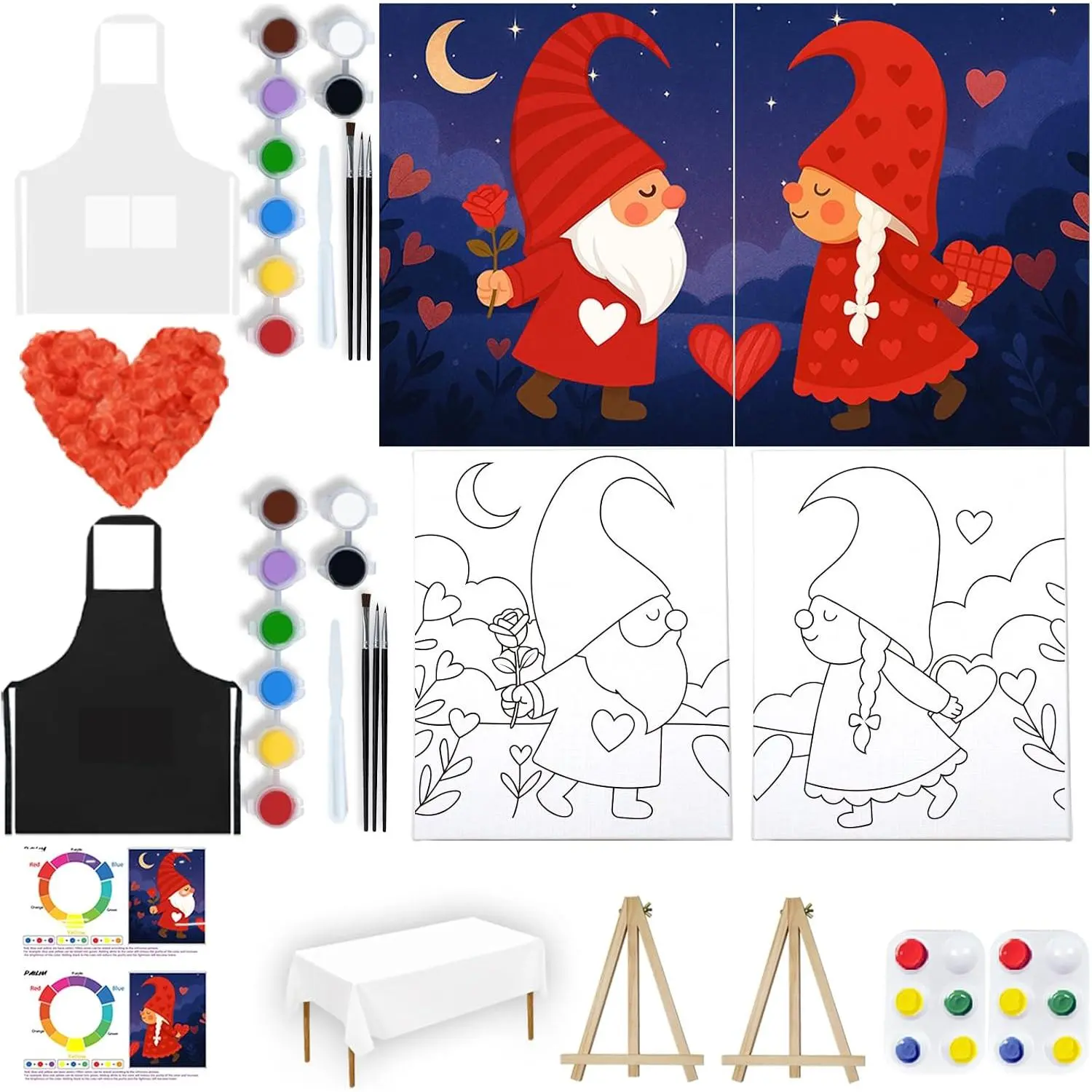 2 Pack Sip and  Kit for Adults Couples Painting Kit Pre Drawn Canvas to  at  Date Night Party Favor Supplies Art Painting Set Couples Activity 8x10  Love