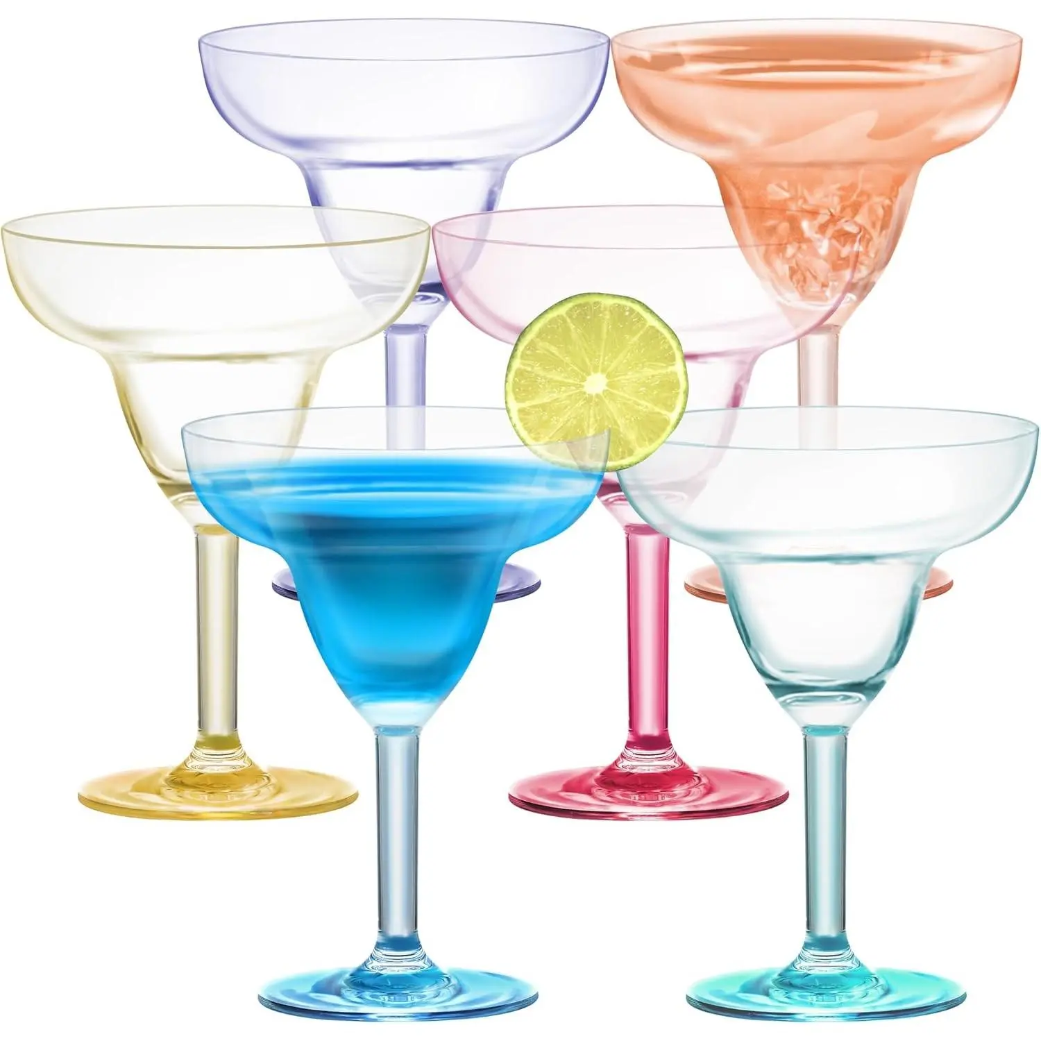 Classic 12 ounce Plastic Margarita Glasses Acrylic Glasses, set of 6 Multicolor