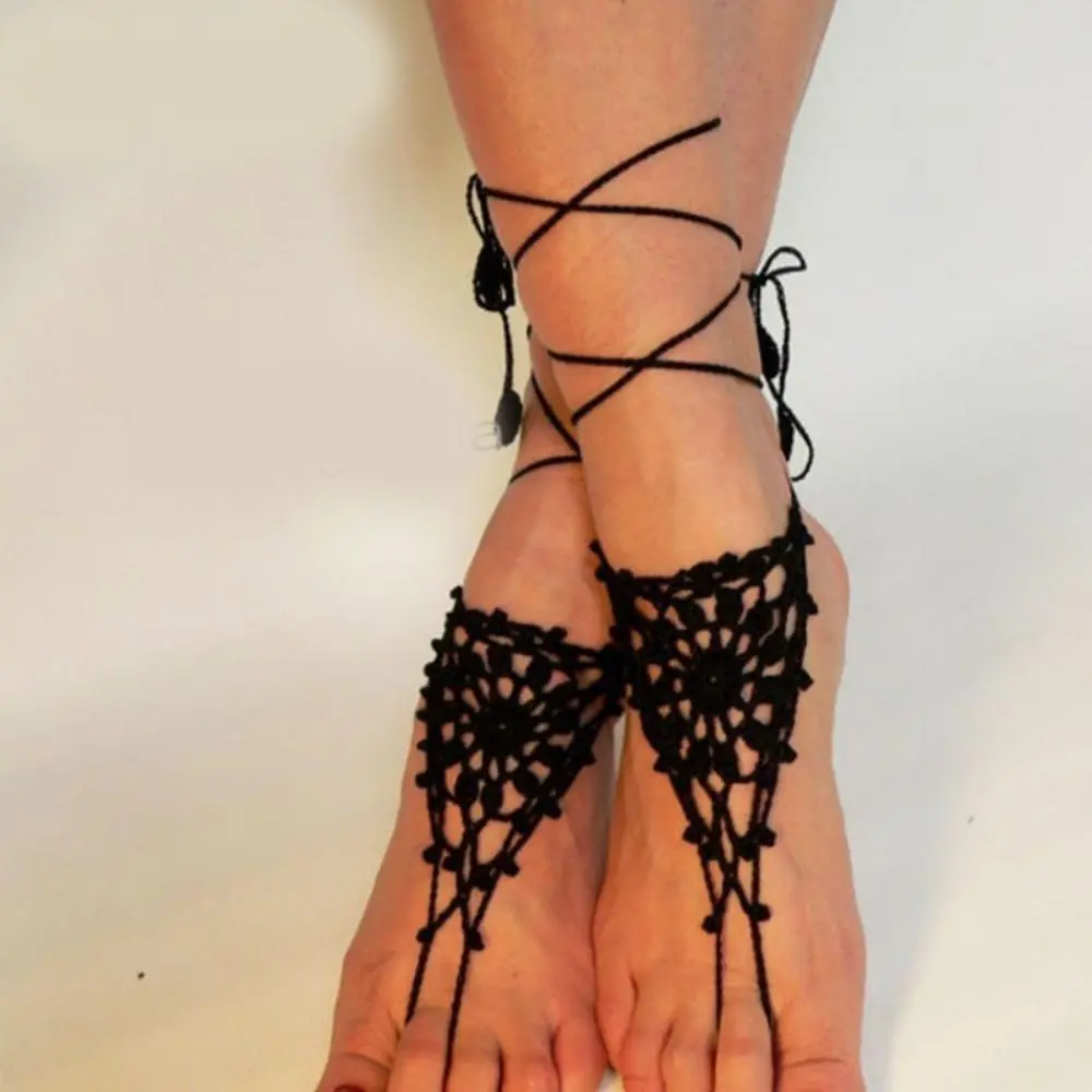 Boho Crochet Foot Jewelry, Lightweight Barefoot Sandals, Great for Adding a Bohemian Touch to Casual Outfits, Yoga Sessions & Street Style Looks