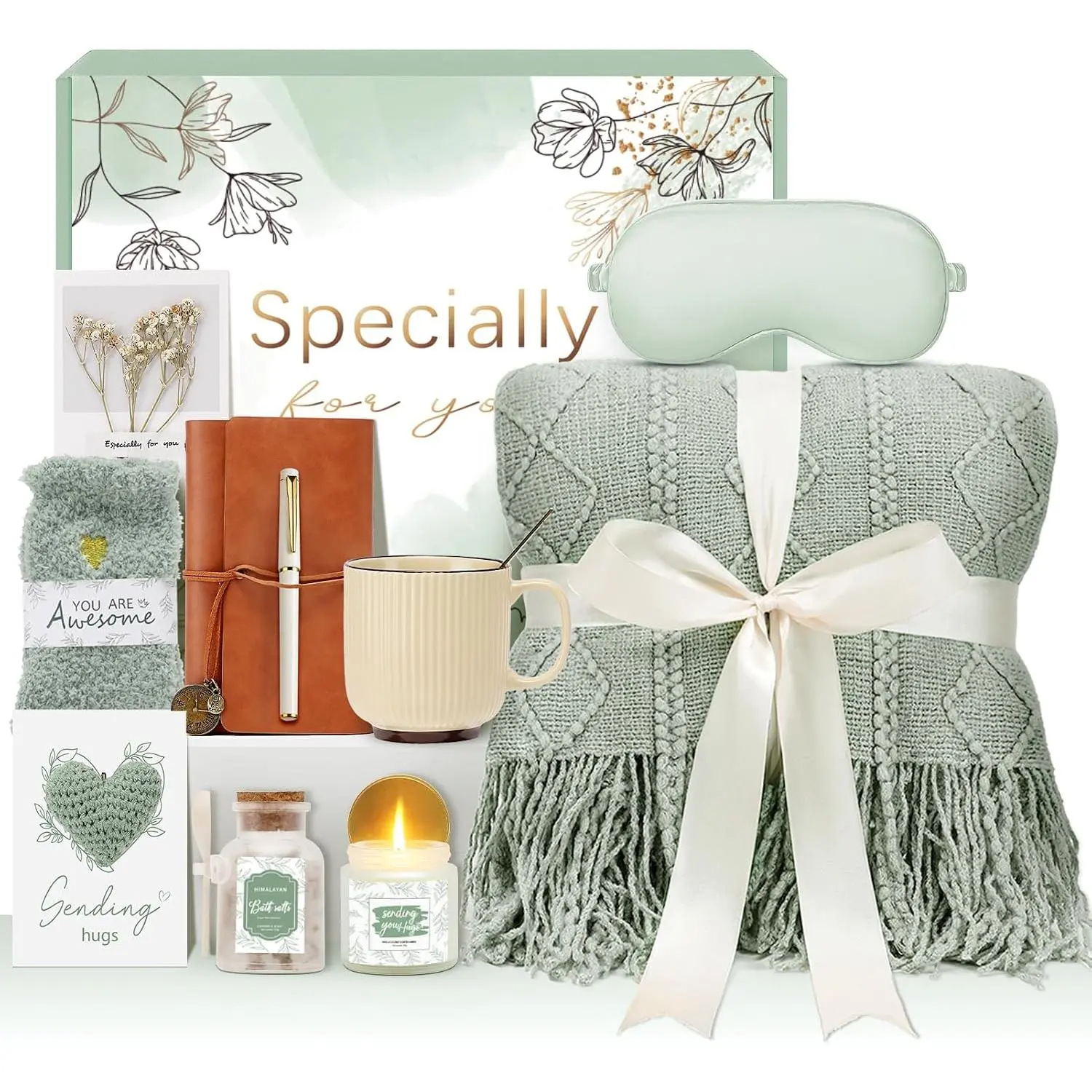 Day Get Well Gifts for Women Self Care  Basket - Birthday Gifts for Women  Care Package - Sympathy Inspirational Easter  Baskets for Her Mom  Wife (Green)