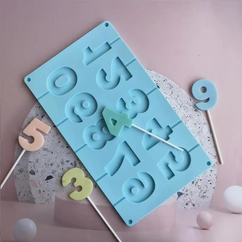 0-9 Number Silicone Lollipop Mold Ice Candy Chocolate Moulds Cake Molds Baking Tool Cake Jelly Candy Mold With Sticks Party Decoration