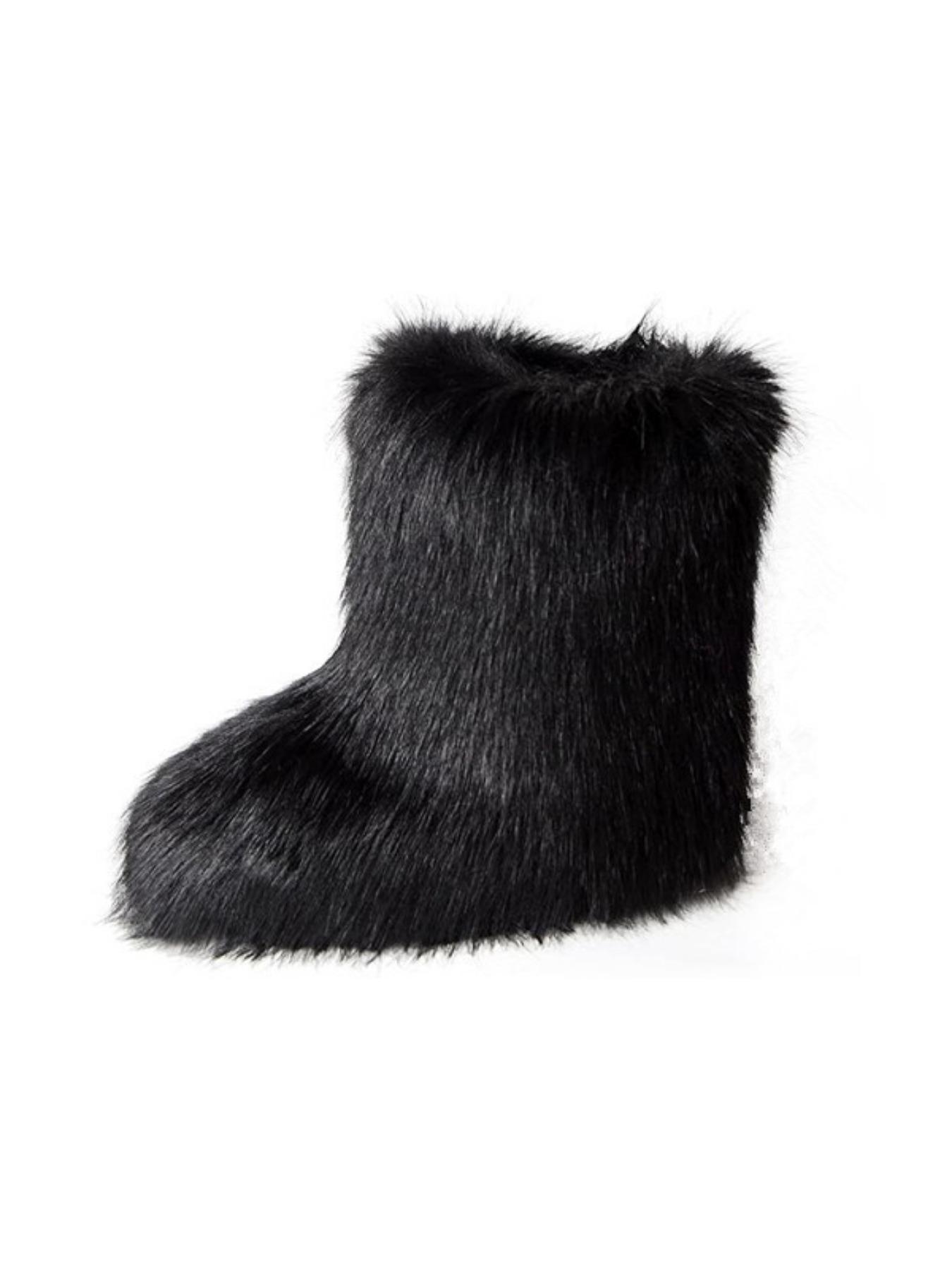 Women's Solid Color Faux Fur Boot, Fluffy Ankle Snow Boot, Warm Comfortable Outdoor for Cold Weather, Trending Shoes, Casual Warm Boots