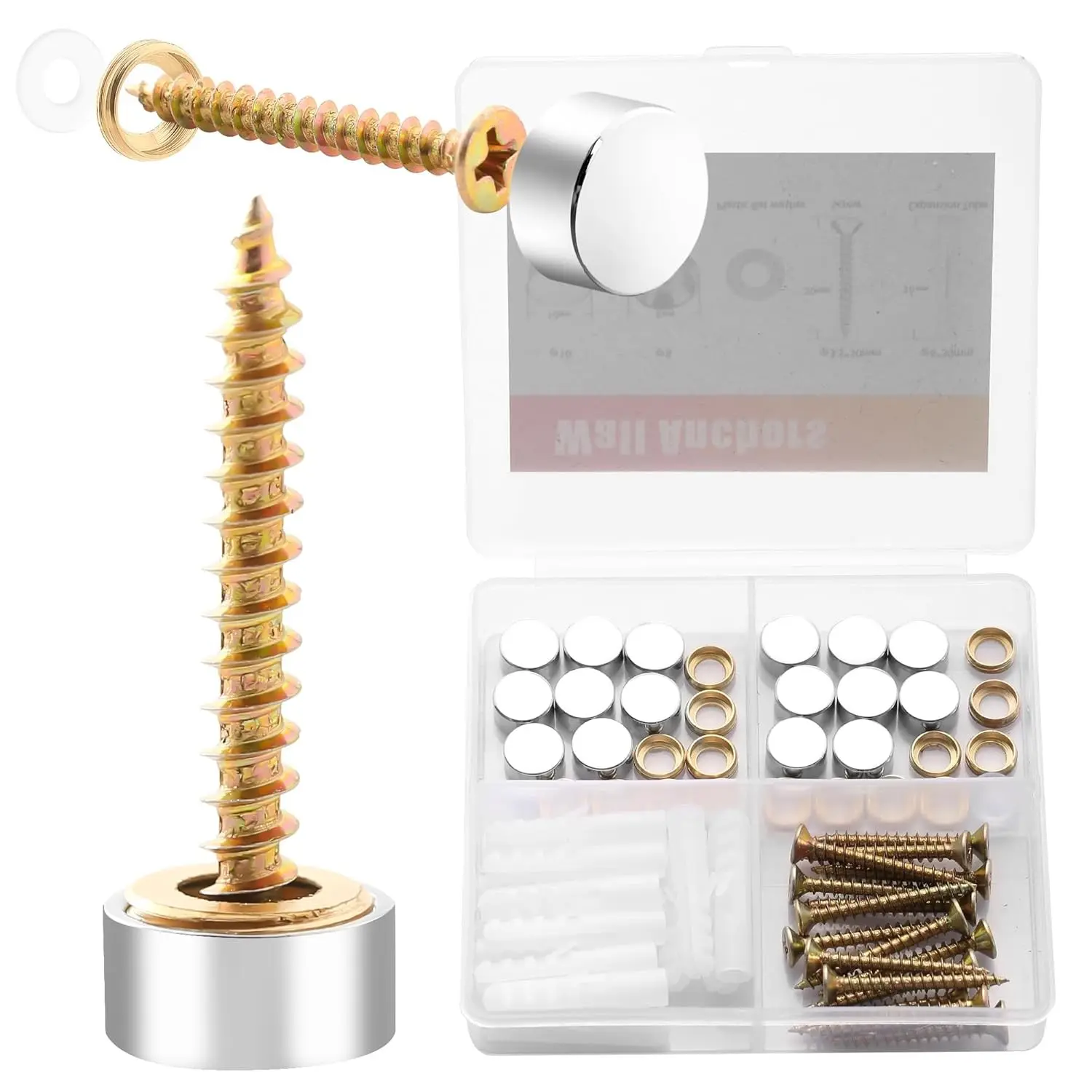 16 PCS Decorative Screws with Caps, Mirror Cover Nails, Stainless Steel Cover Cap, Silver Mirror Screws Fasteners for Sign/Advertising Hardware, Nails