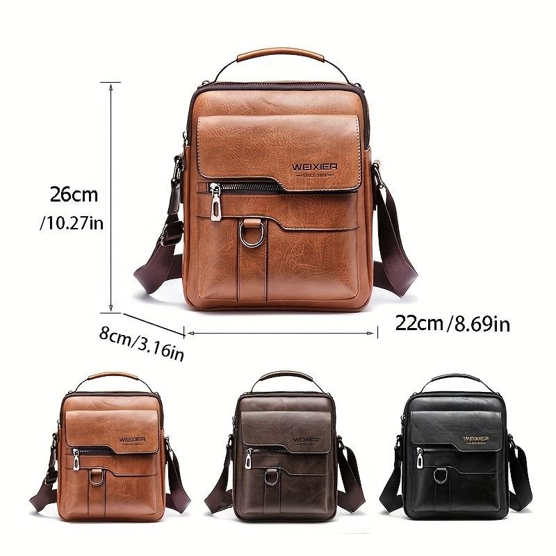 Leather Crossbody Bag for Men - Shoulder Bag, Retro Handbag, Business Casual Briefcase, Holiday Gift Large Capacity, Multi Compartment, Zipper