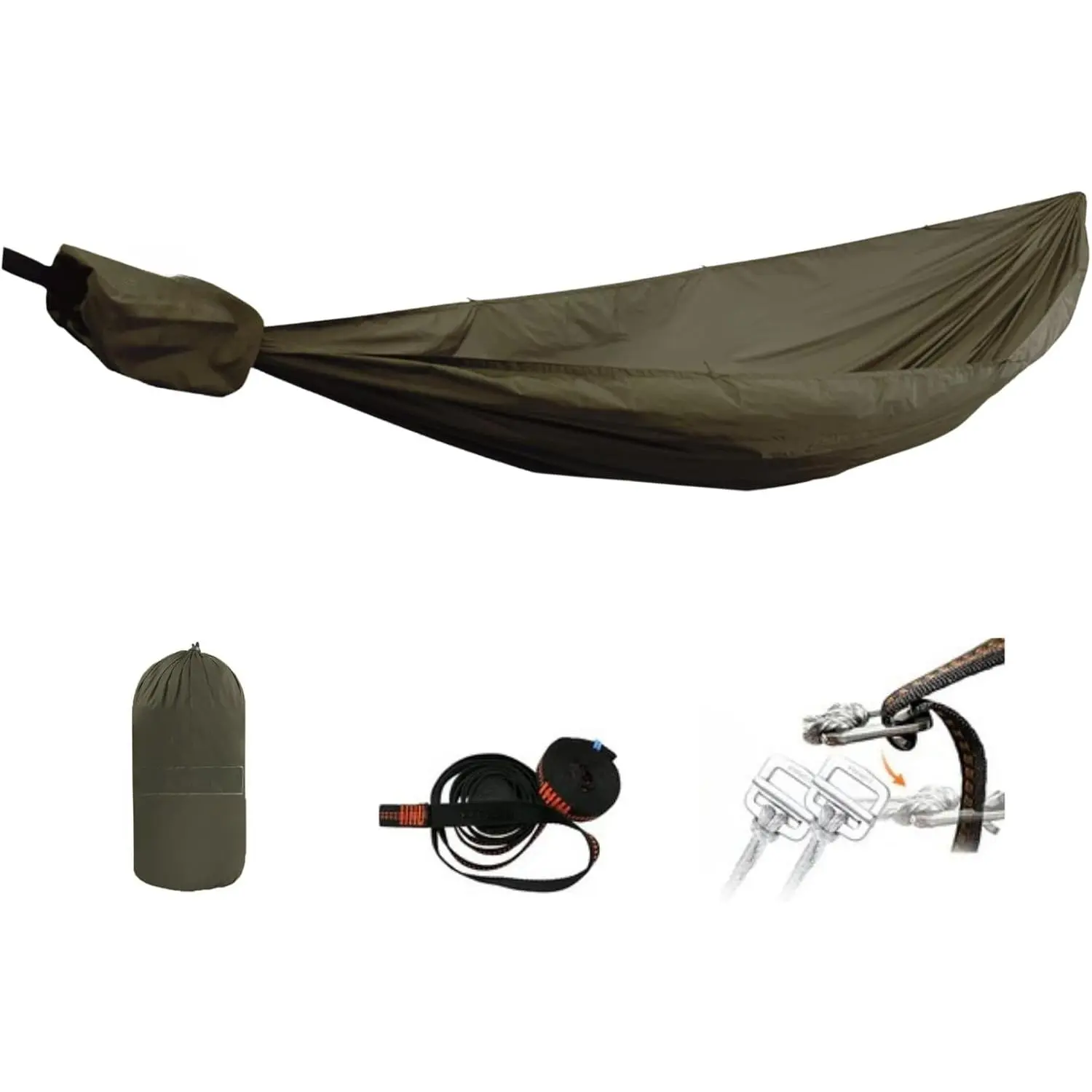 11ft Ultralight Camping Hammock, Portable Hammock, 40D 1.7oz Nylon Ripstop with 2 * 12Ft Tree Straps for Camping Hiking Backpacking, 11' x 55" OD Green