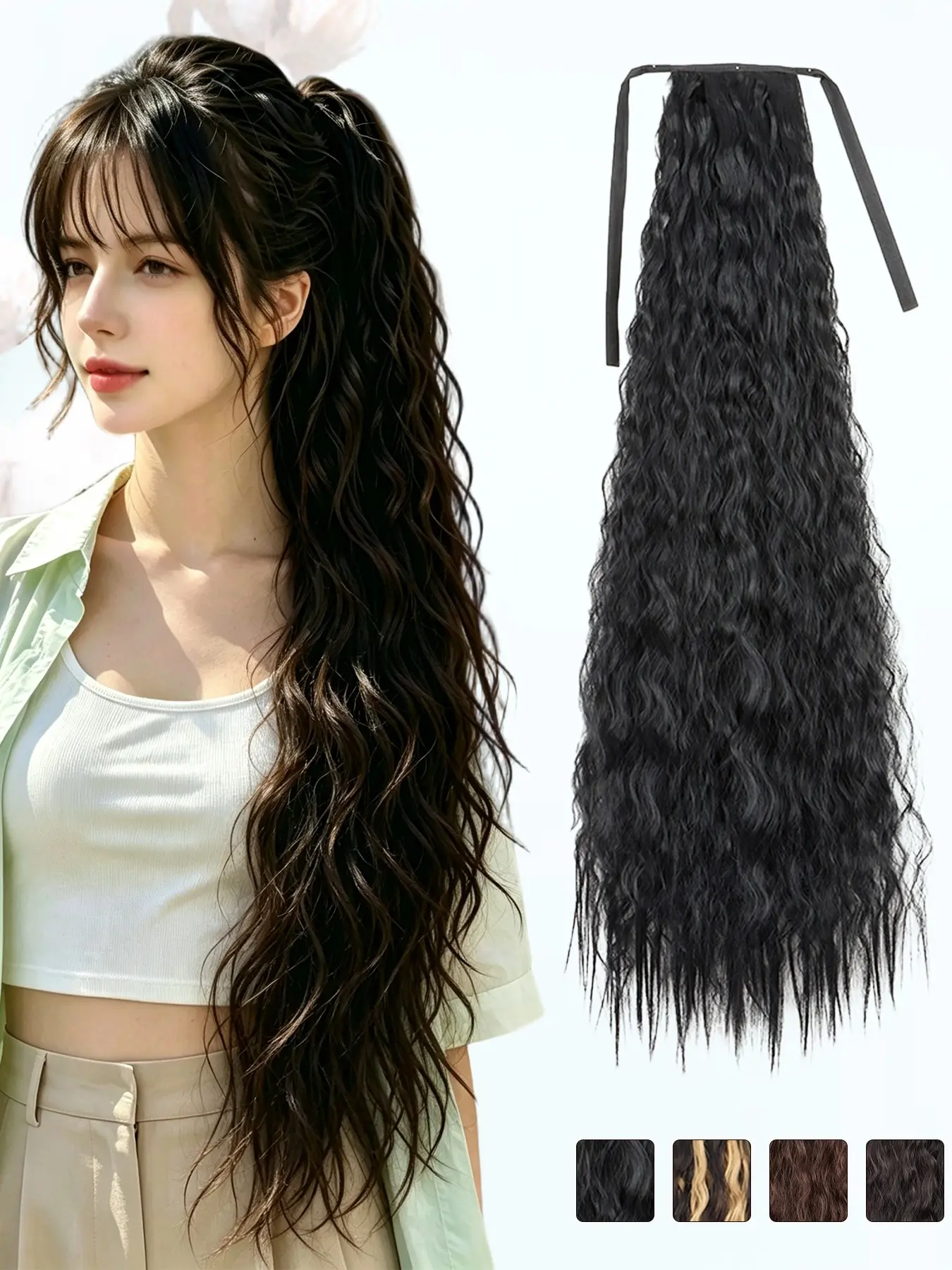 KAIRIYA 34" Cornrow Textured Ponytail Extension for Women, Super Long Curly Wavy Synthetic Hairpiece, Secure Single Elastic Tie Design, Ultra Lightweight Natural Volume Pony Curly Pony Tails for Party, Holiday Celebrations & Daily Extended All-Day Comfort