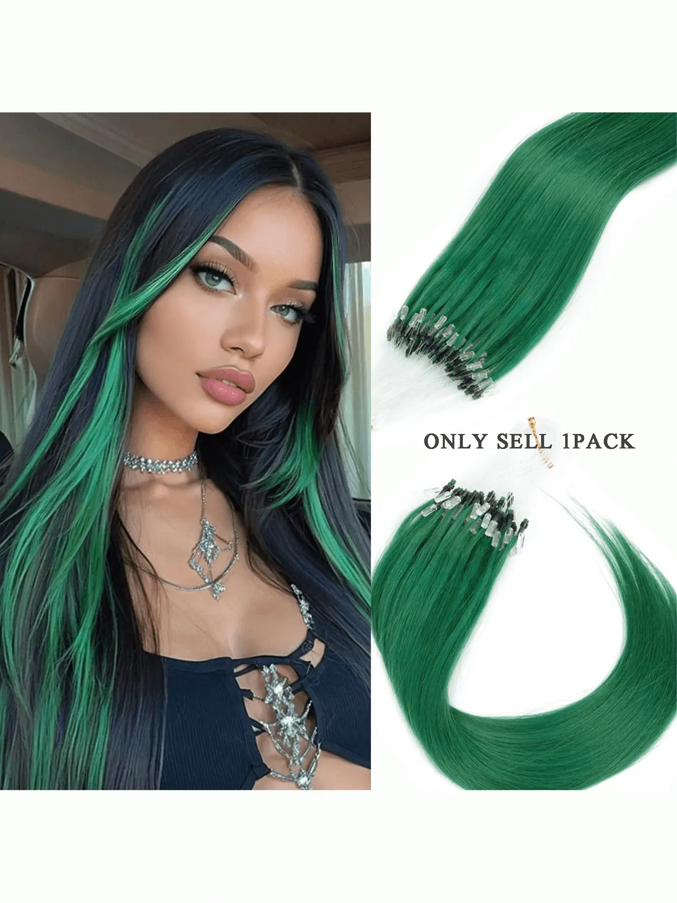 Women's Colorful Micro Ring Hair Extensions, Natural Straight Human Hair, Invisible Clip-On, Perfect for Cosplay, Parties, Daily Use