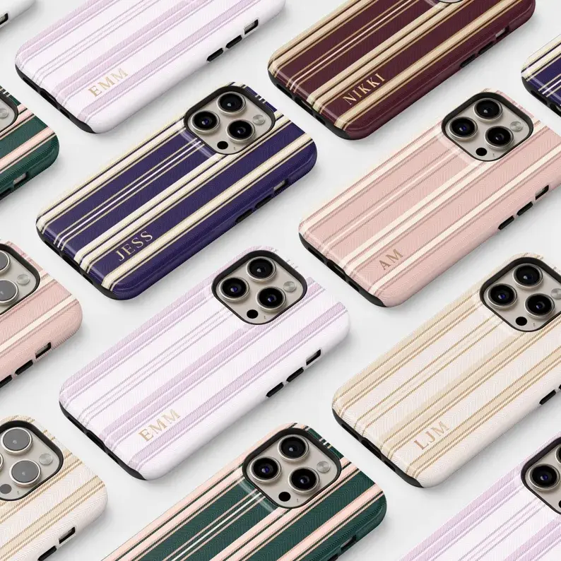 Custom Smartphone Casing - Personalized Name, Initials, Stripe Pattern Monogram for iPhone, Galaxy Cellphone Devices with Protection, Accessories